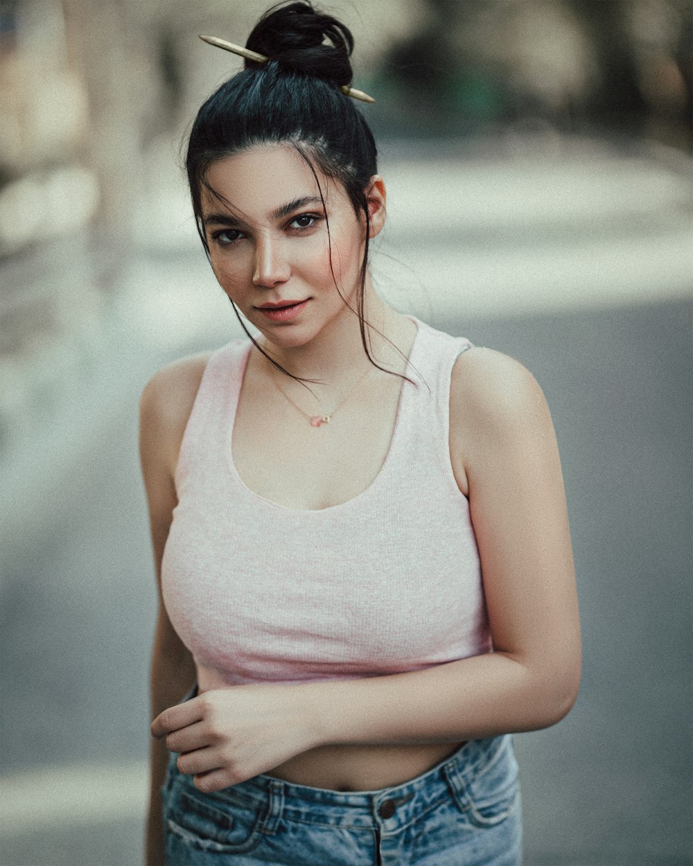 woman in white tank top