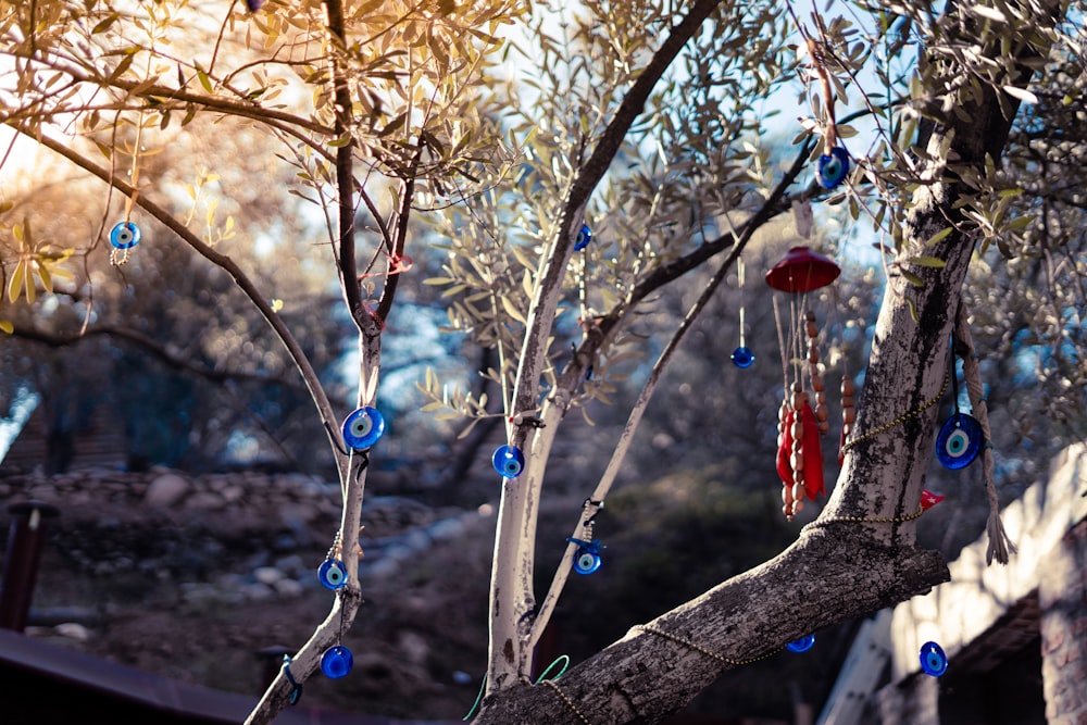 red and blue hanging ornament