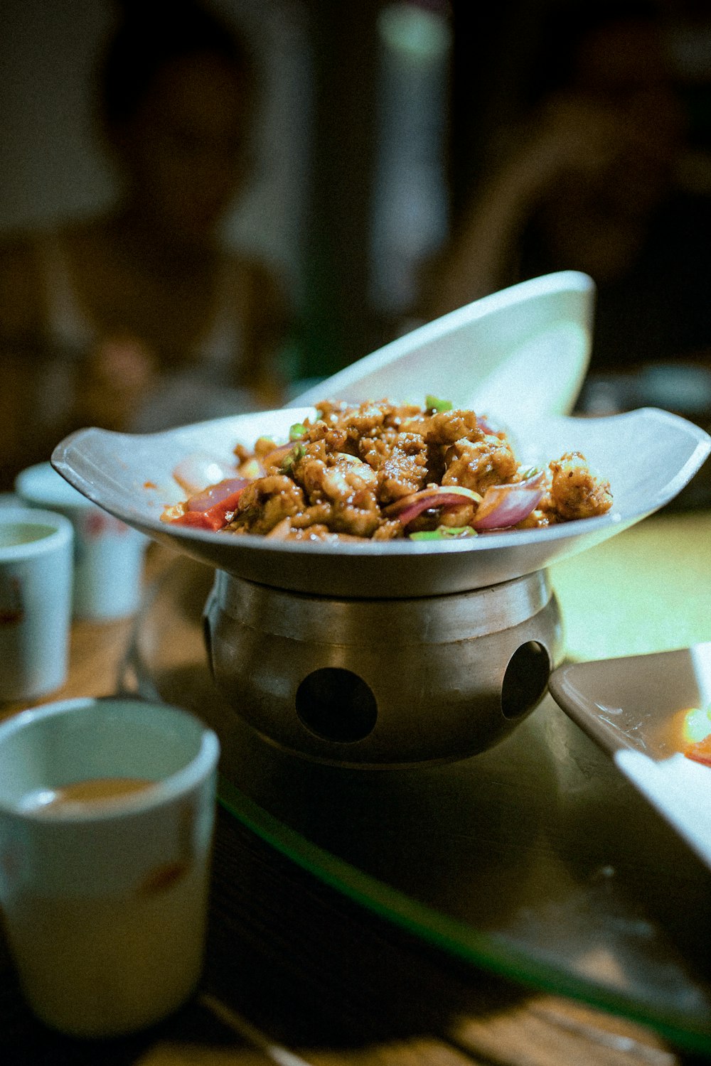 stainless steel bowl with food