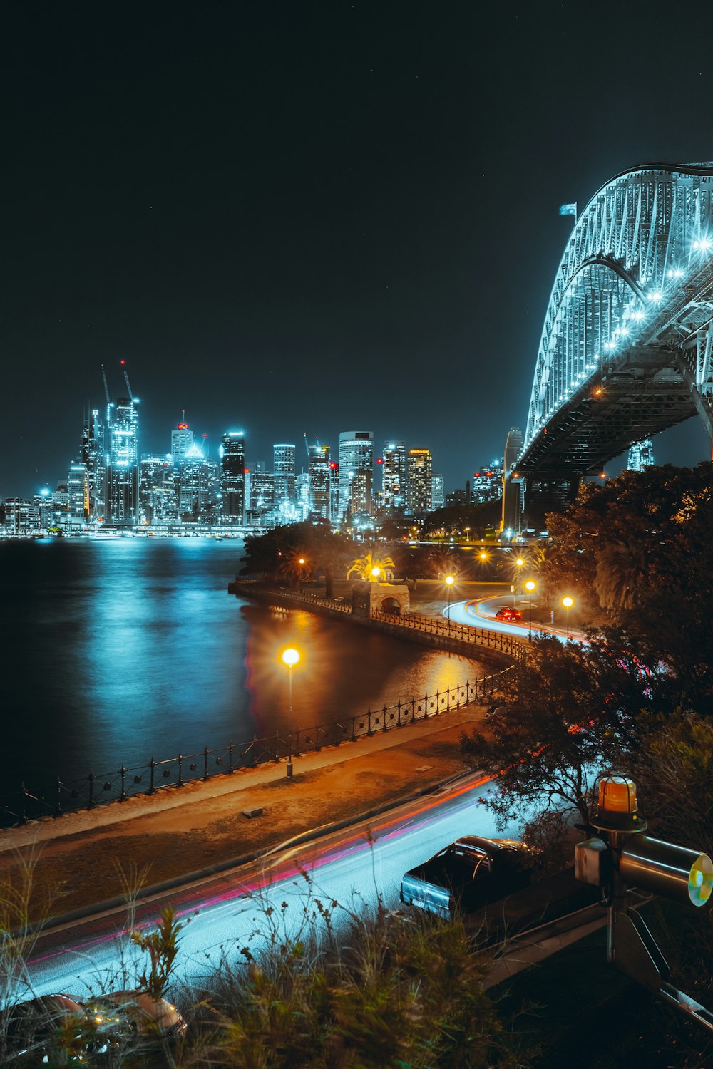 city skyline during night time