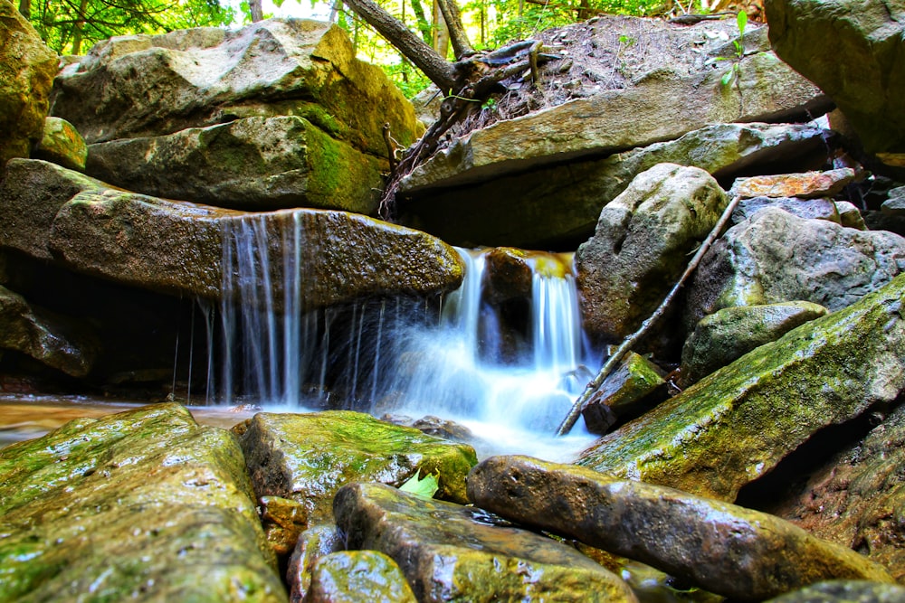 El agua cae en las Montañas Rocosas