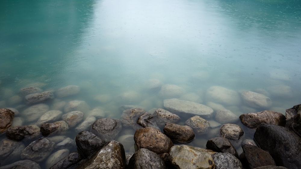 roches grises sur le plan d’eau pendant la journée