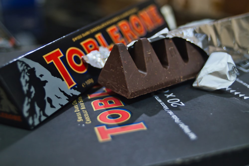 chocolate bar on black box