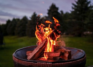 fire on brown fire pit