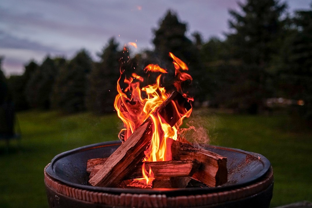fire on brown fire pit, Backyard