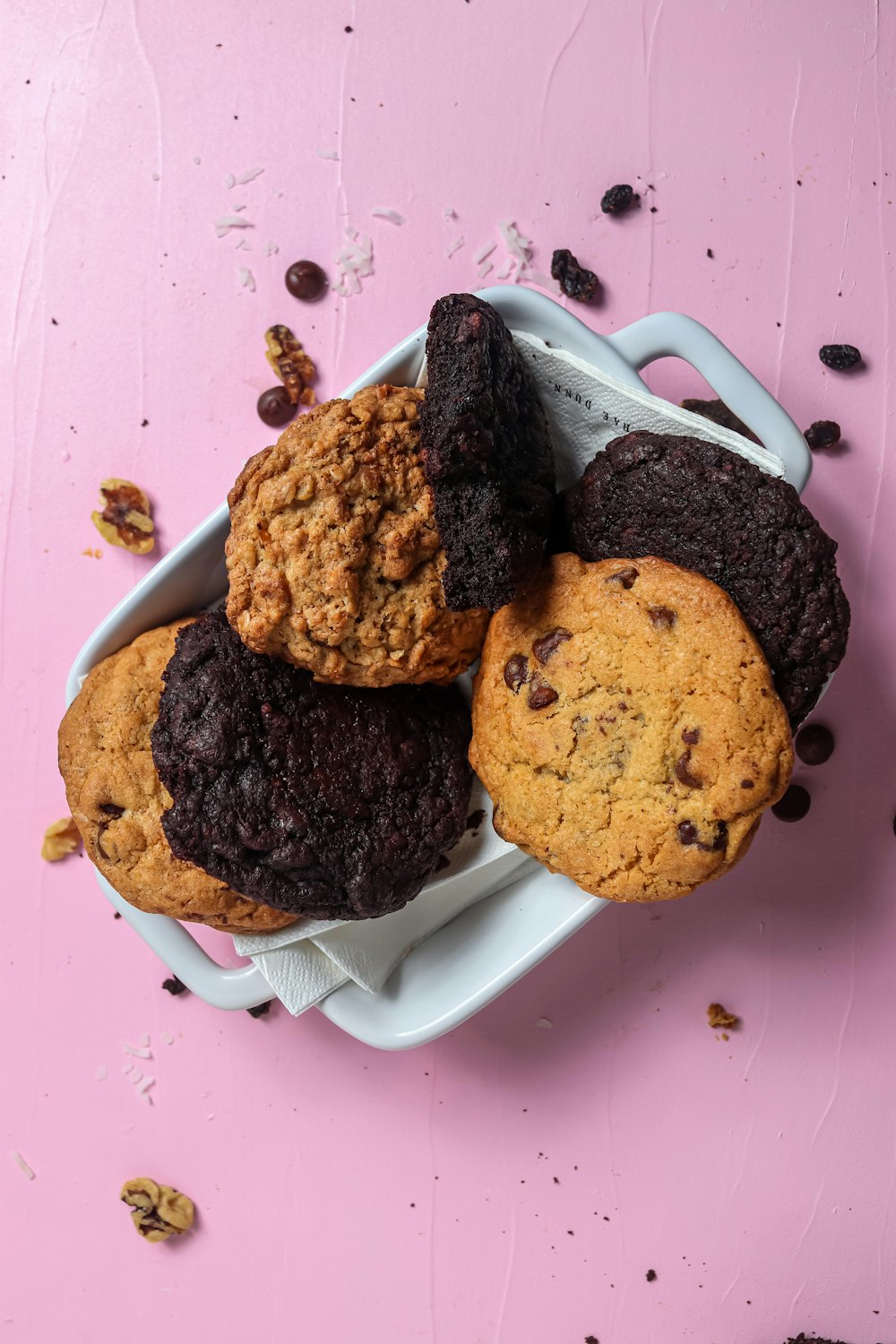 chocolate chip cookies on white ceramic plate