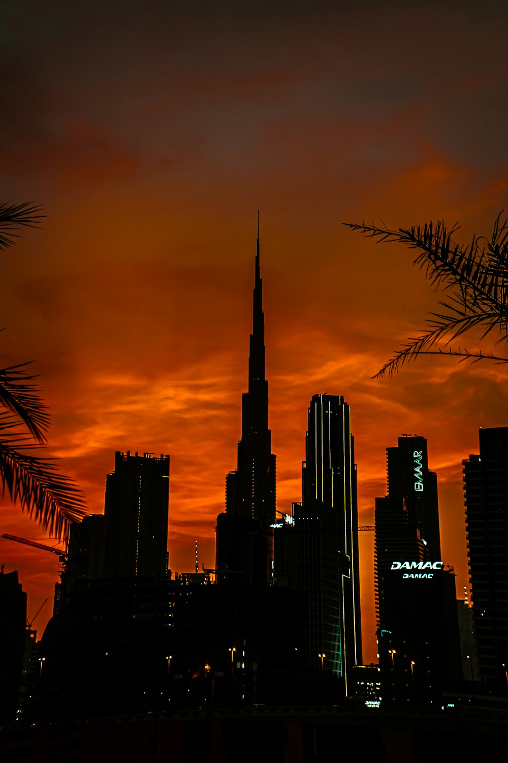 city skyline during night time