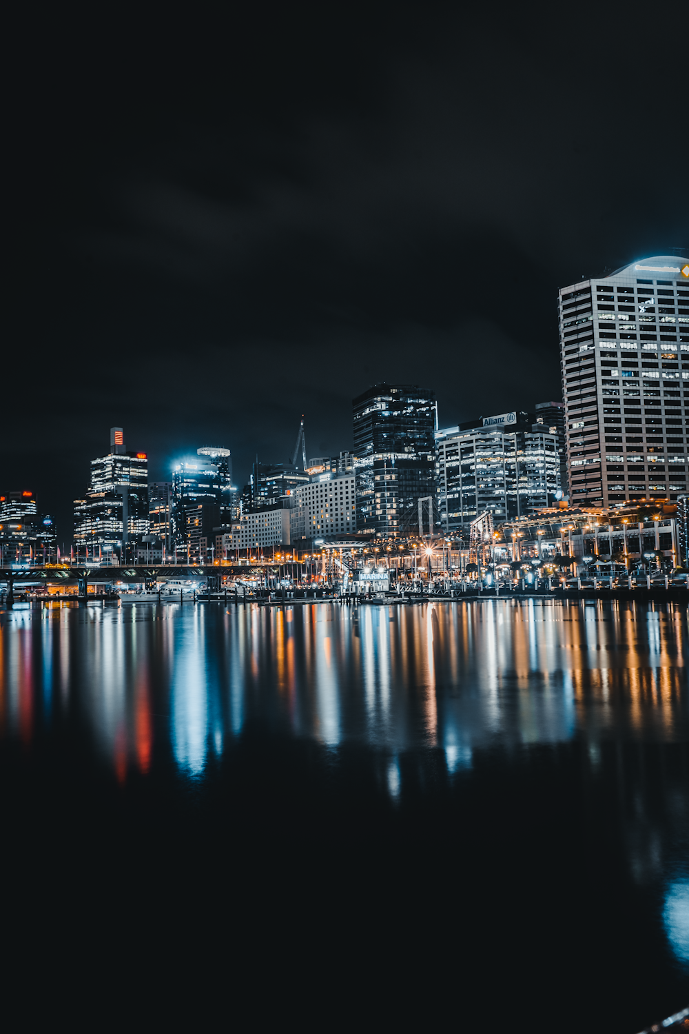 city skyline during night time