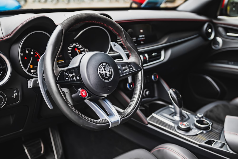 black and silver steering wheel