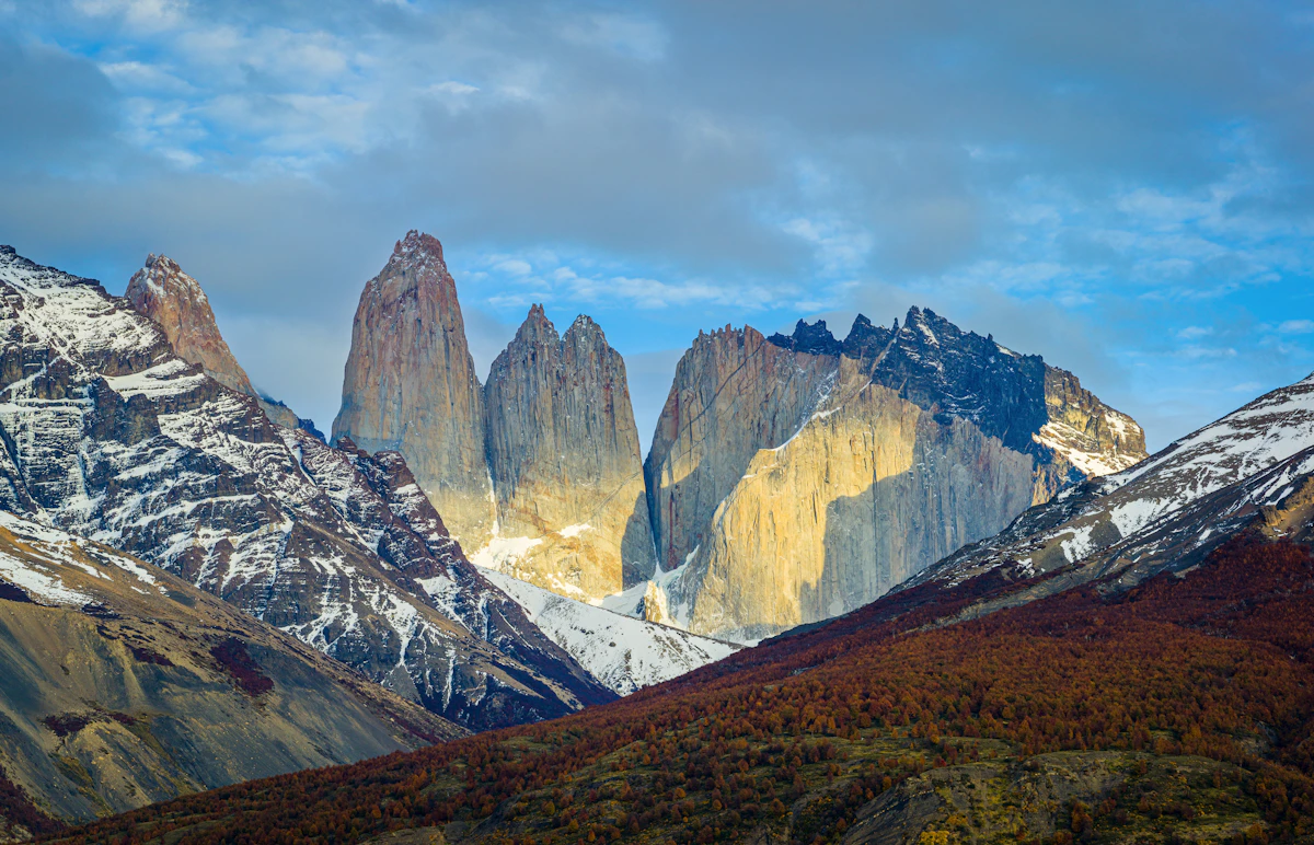 Patagonia travel guide: Torres del Paine granite towers morning light Chile