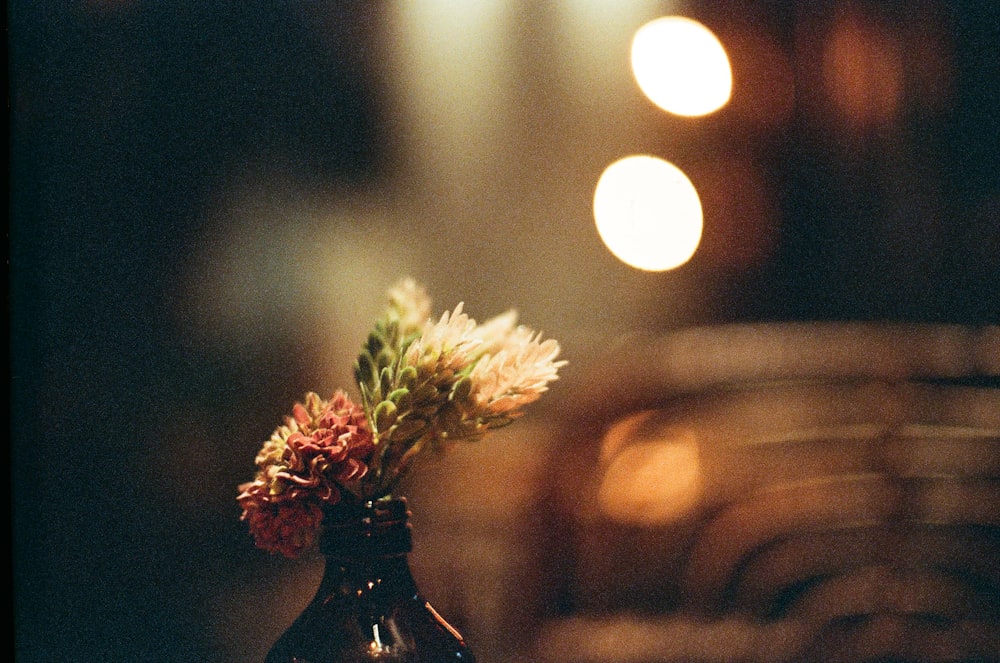 white flower on black glass vase