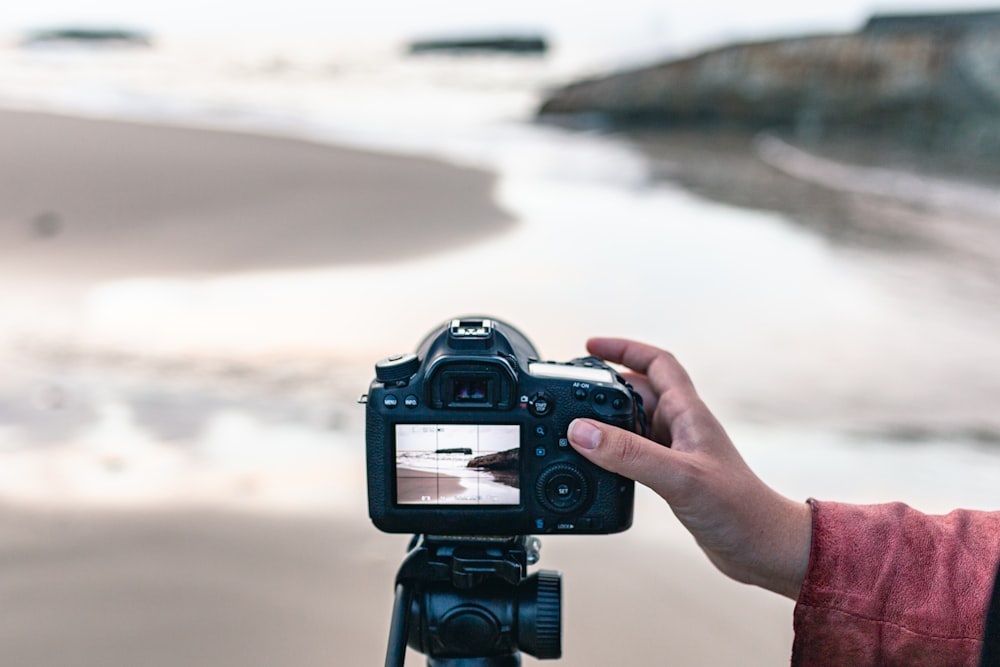 person holding black dslr camera