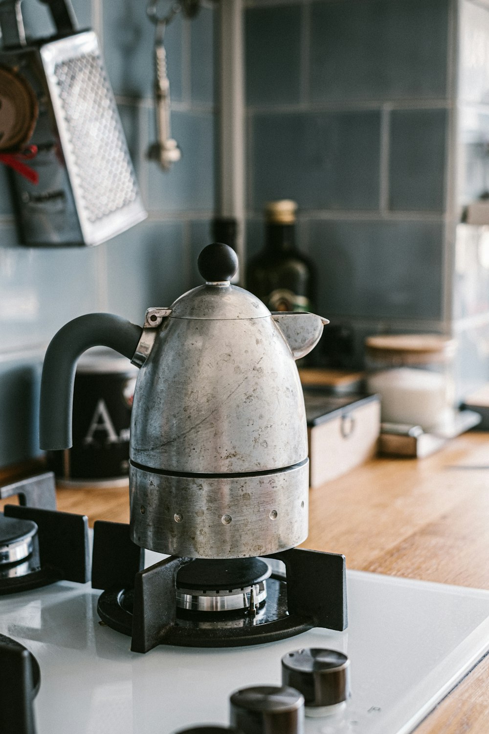 stainless steel kettle on stove