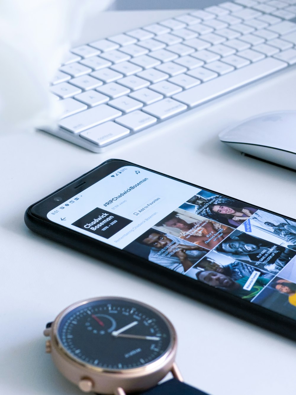 black android smartphone on white table