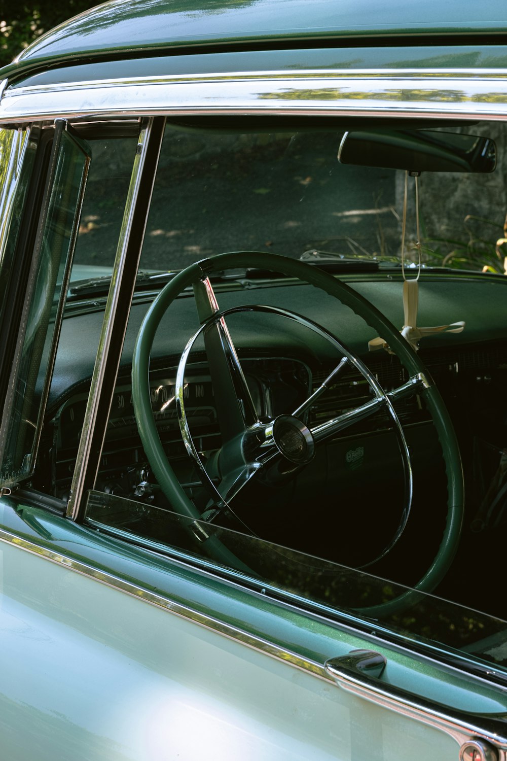 black steering wheel in car