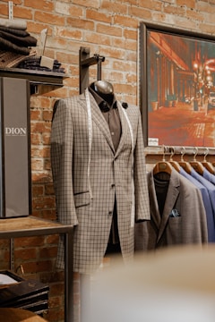 gray and white plaid suit jacket