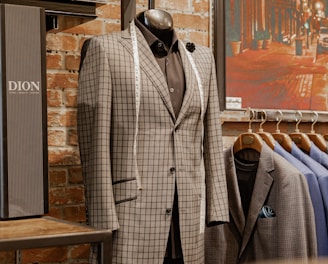 gray and white plaid suit jacket