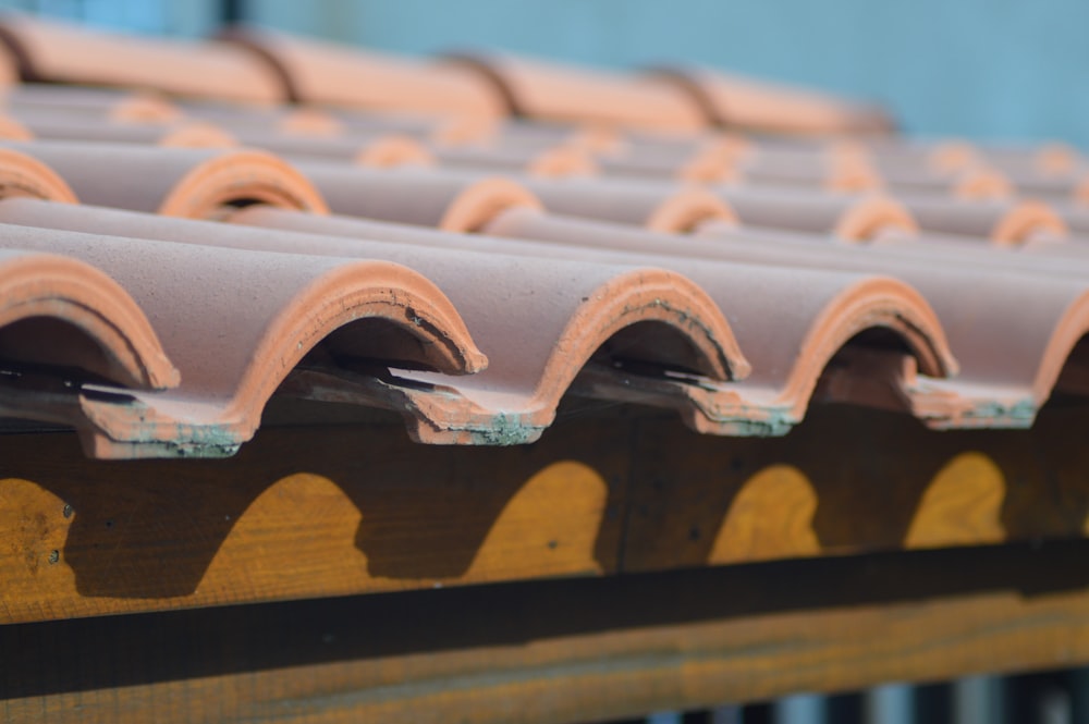 brown roof tiles in close up photography