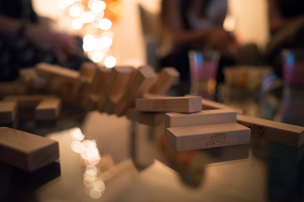 brown wooden blocks on table