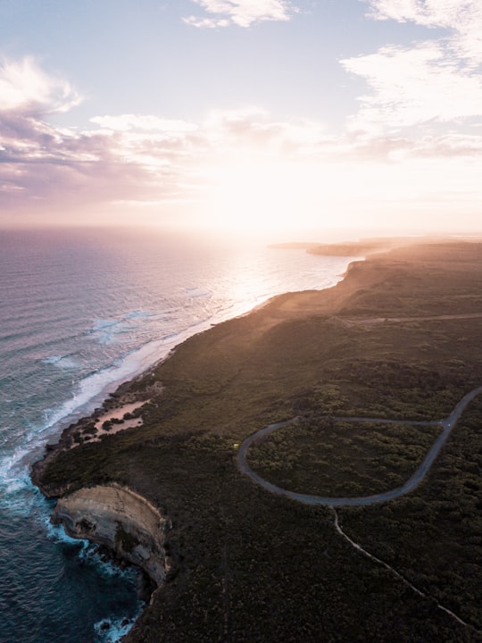 aerial view of beach during sunset in Great Ocean Road Australia