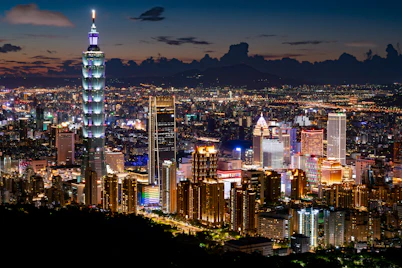 city skyline during night time