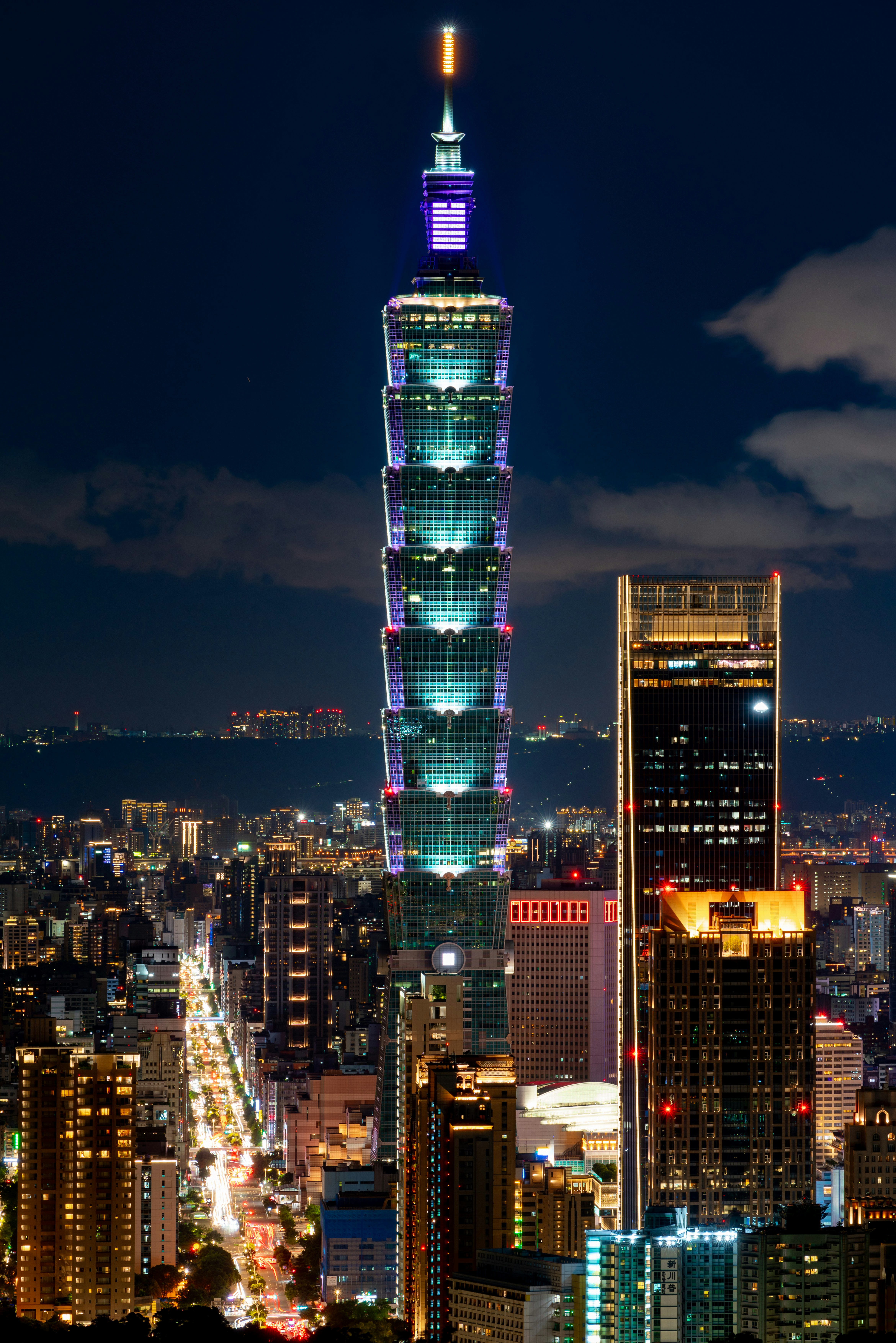 city skyline during night time