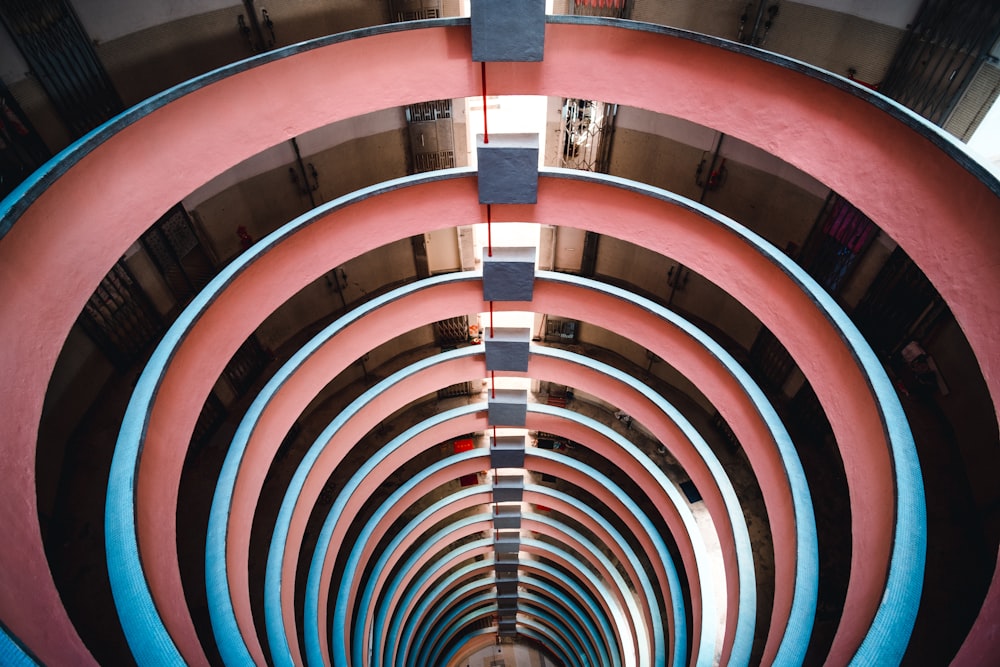 red and white spiral staircase