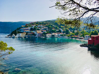 The houses of Assos on their headland above the sea, Kefalonia