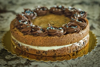 chocolate cake with chocolate syrup on top