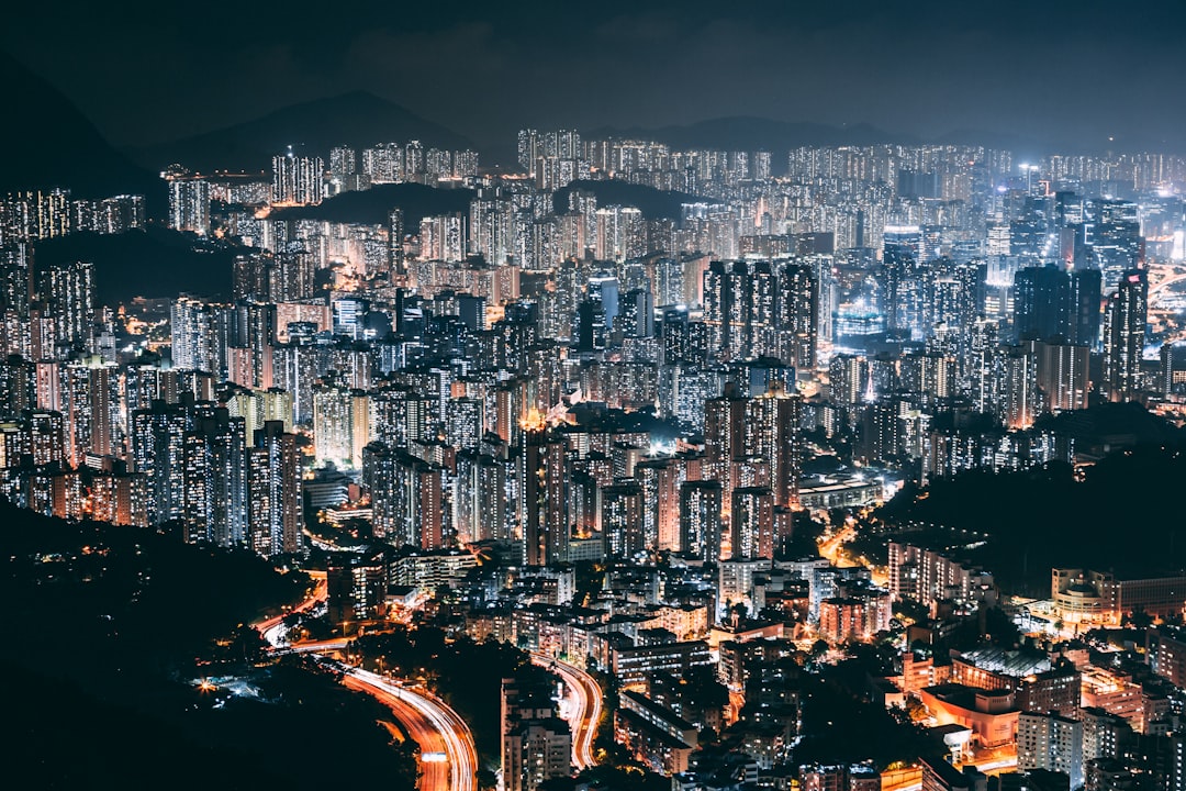 aerial view of city during night time