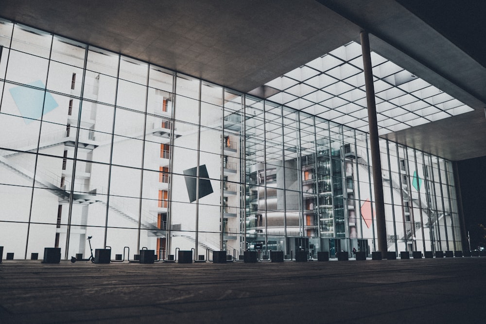 white and black glass building