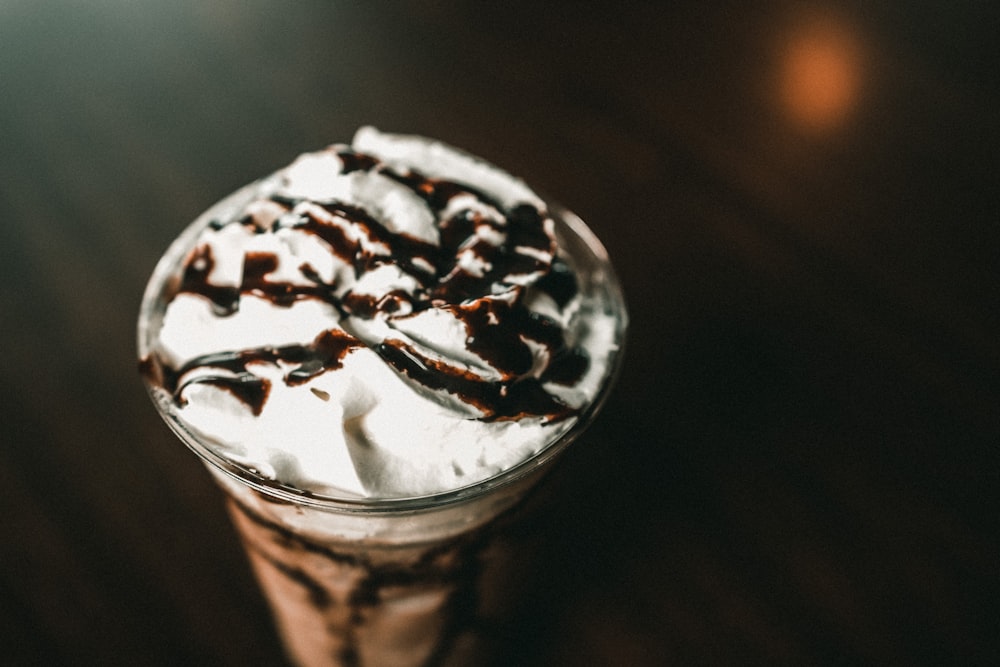 ice cream in clear glass cup