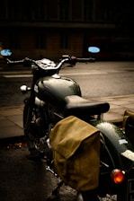 black motorcycle with brown textile on top