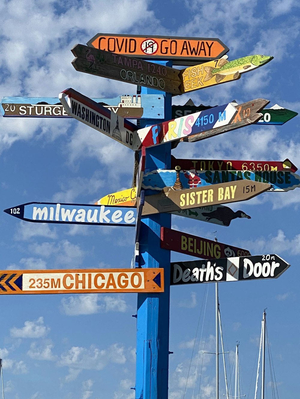 blue and white street sign