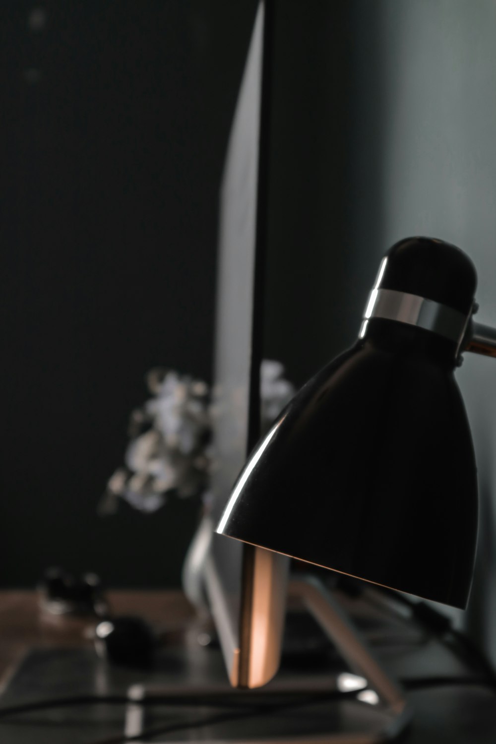 black and silver table lamp