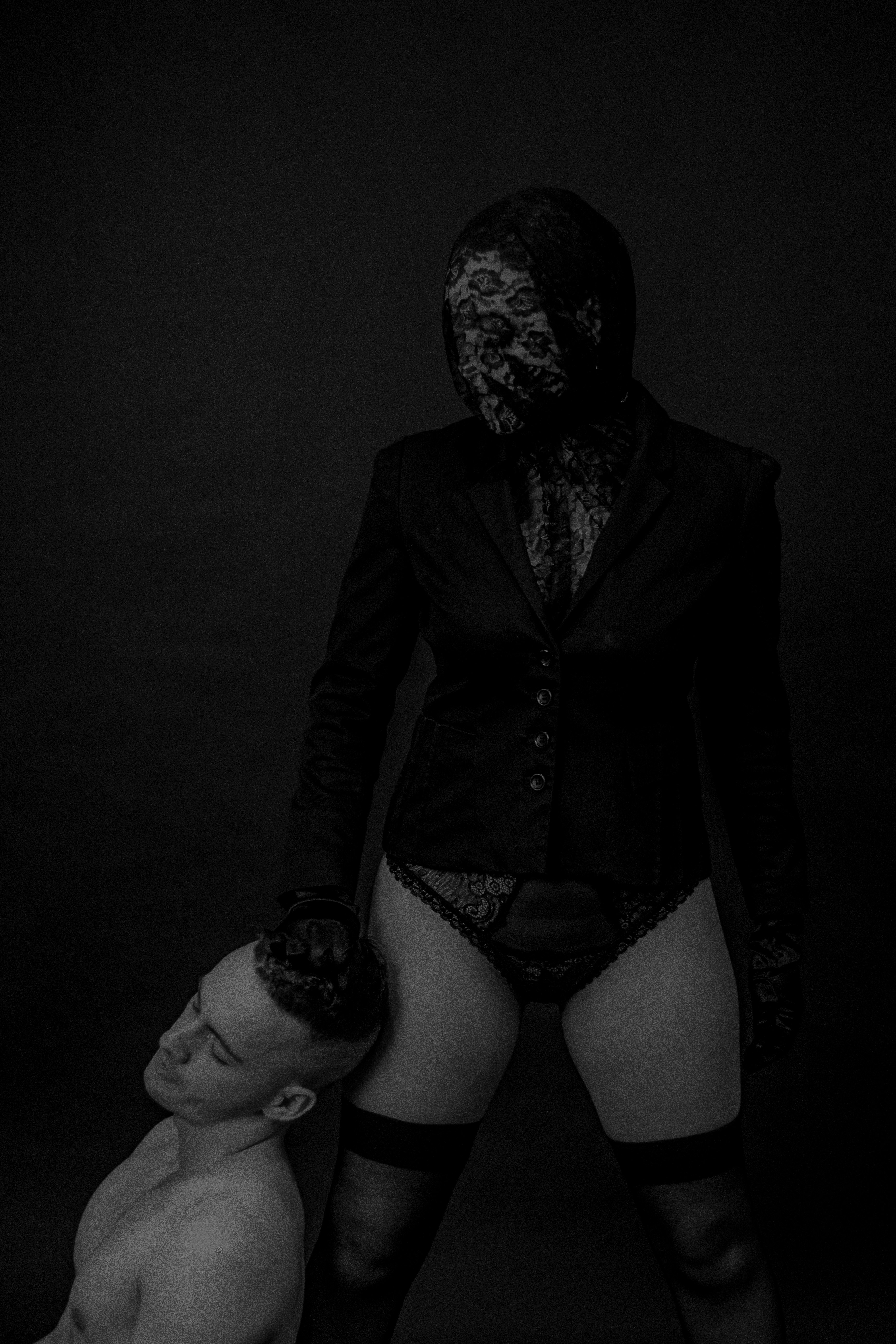 woman in black brassiere and panty