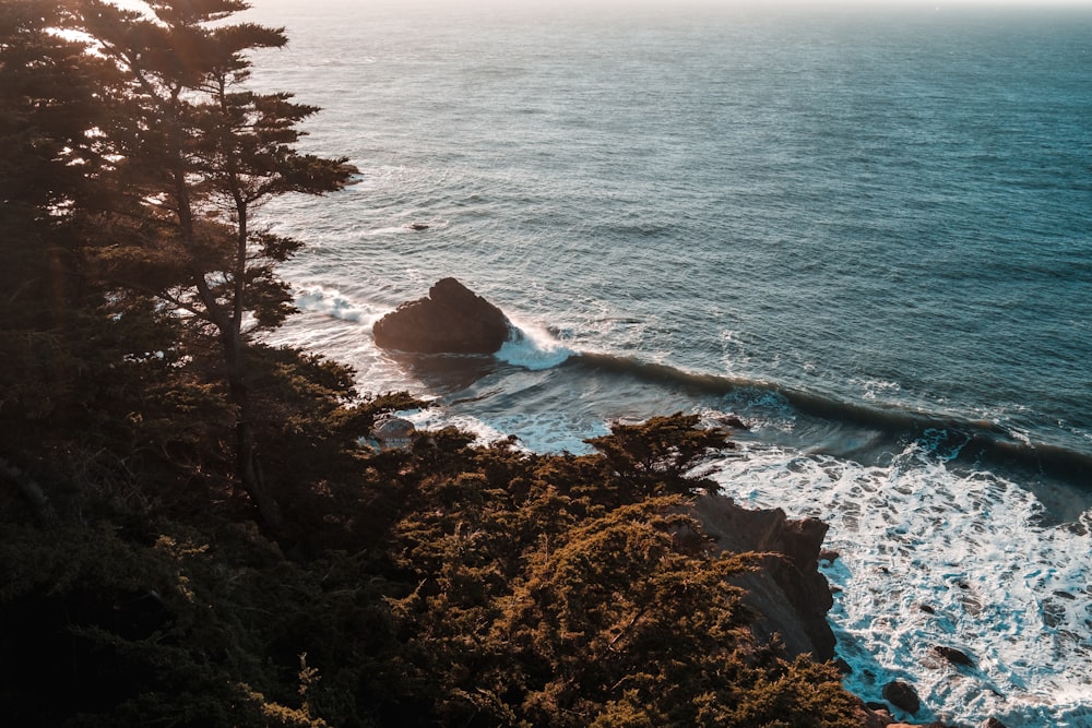 brown rock formation on sea during daytime