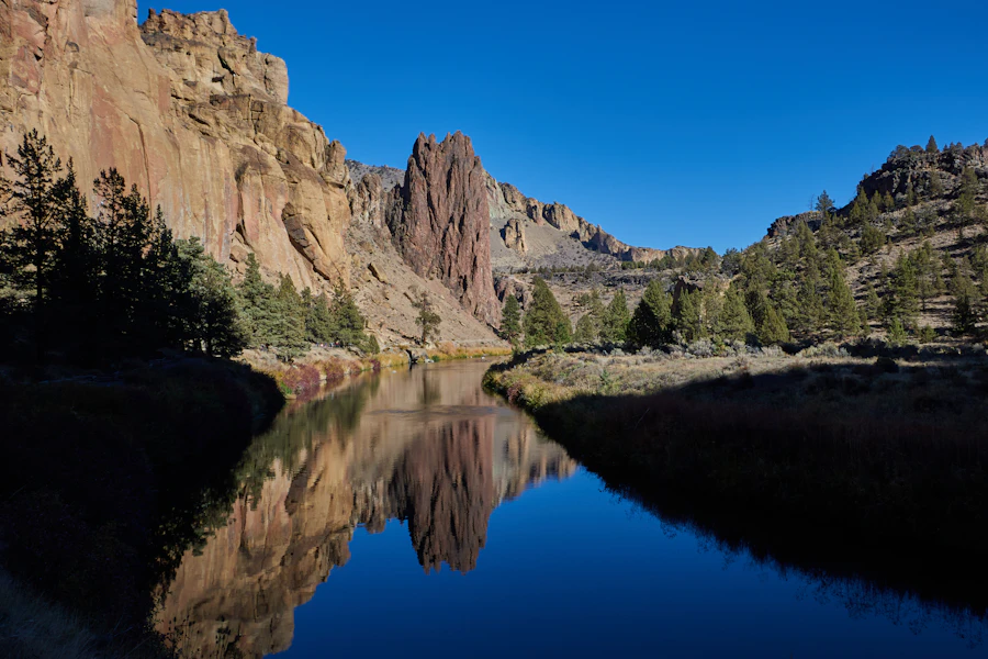 Smith Rock reflected in still water