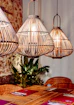brown and white pendant lamp