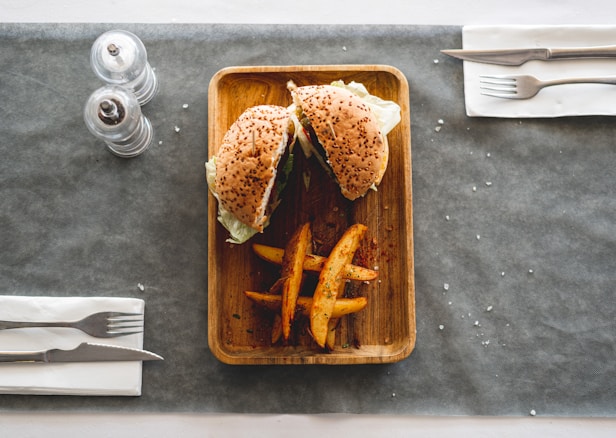 Vegan burger on a tray, the american way