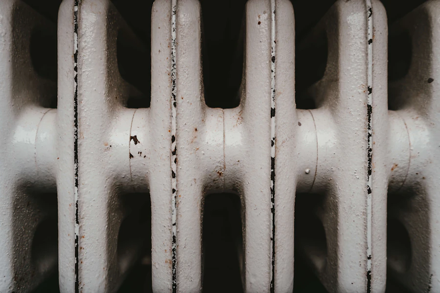 Close-up of cast iron radiator columns