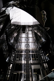 black and white glass walled building