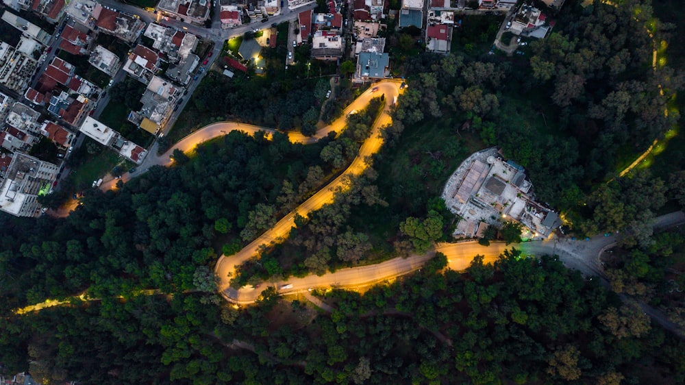 aerial view of city during night time