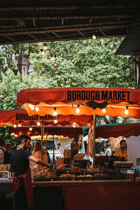 Colorful artisan market stalls with handmade goods and local products