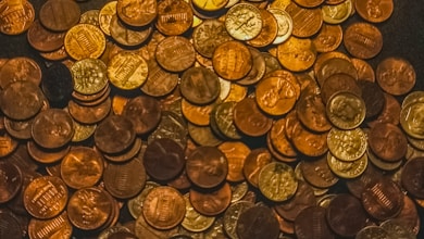 gold round coins on black textile