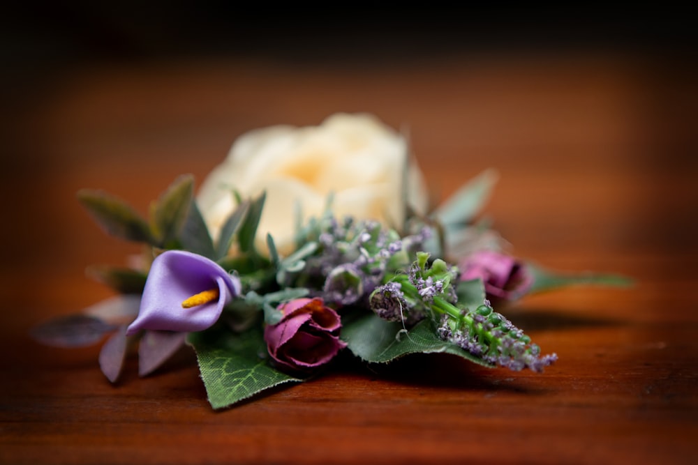 green and purple flower bouquet