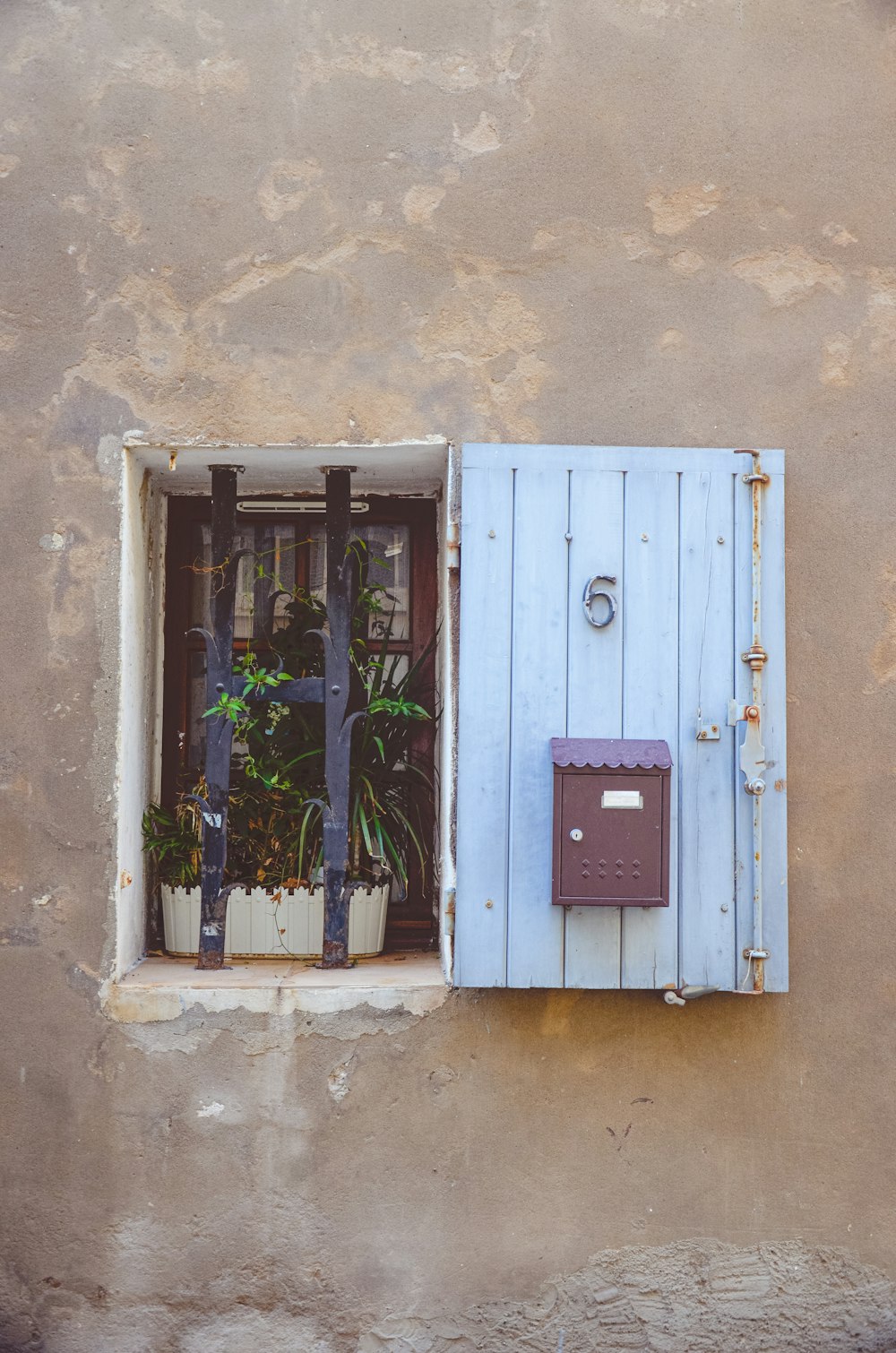 red and white wooden door