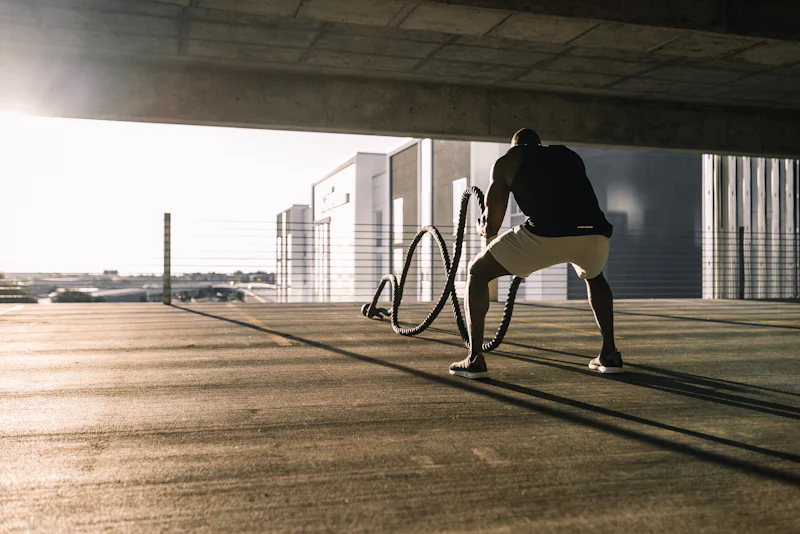 Athlete training with a kettlebell in a small home space