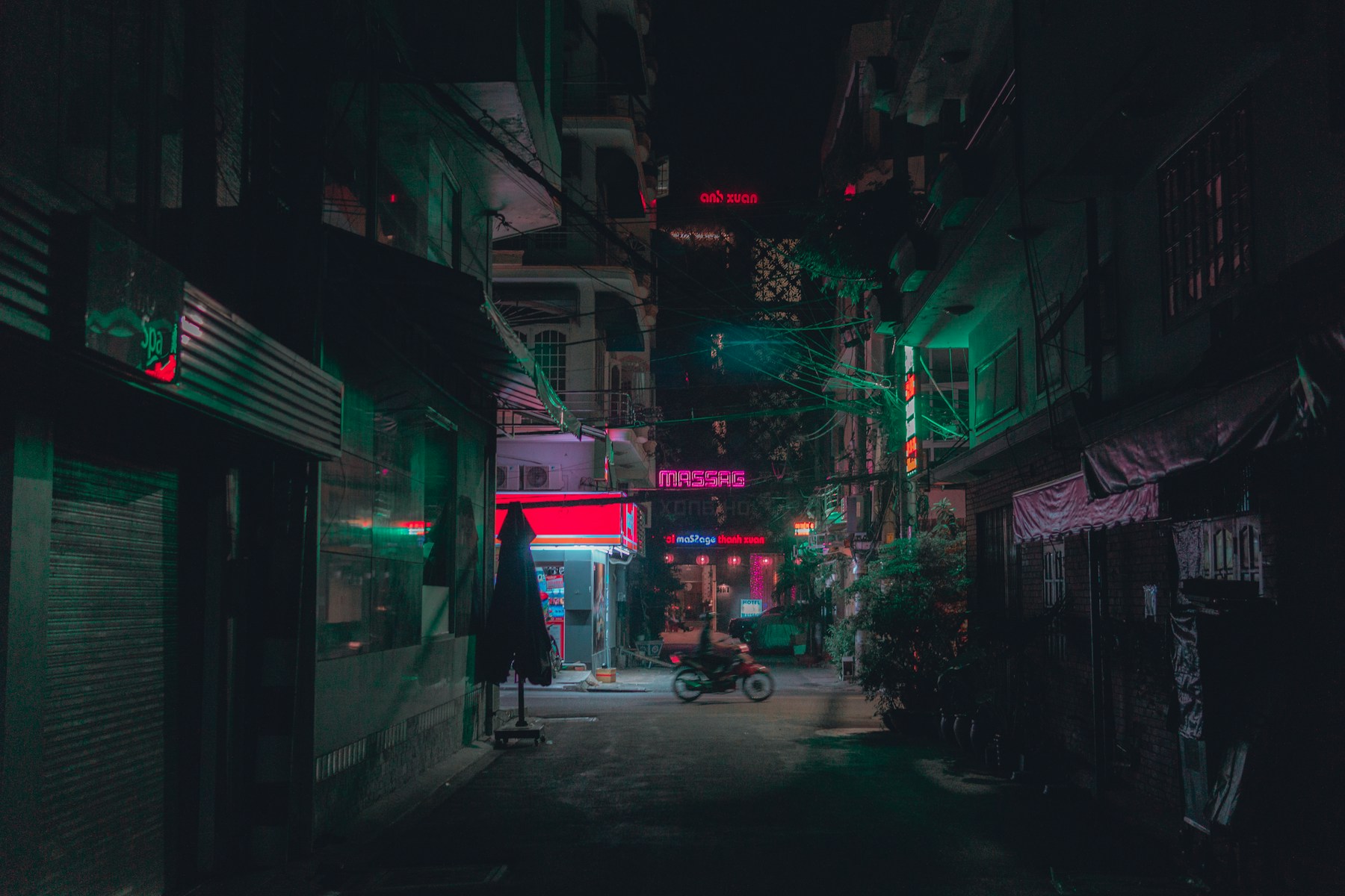 Night city neon street walk