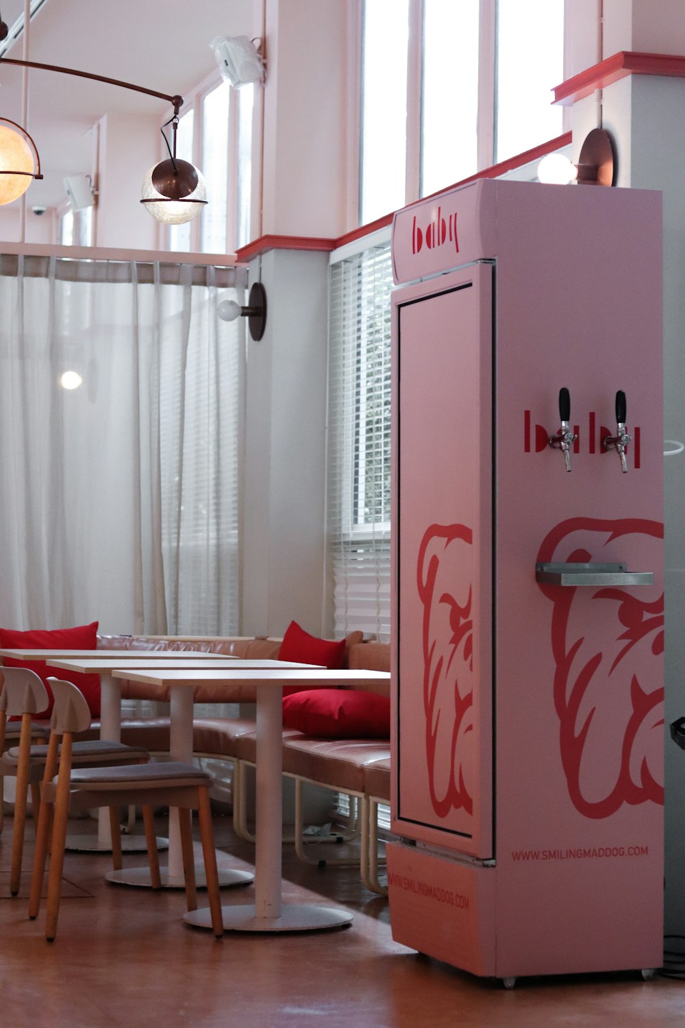 red and white wooden cabinet